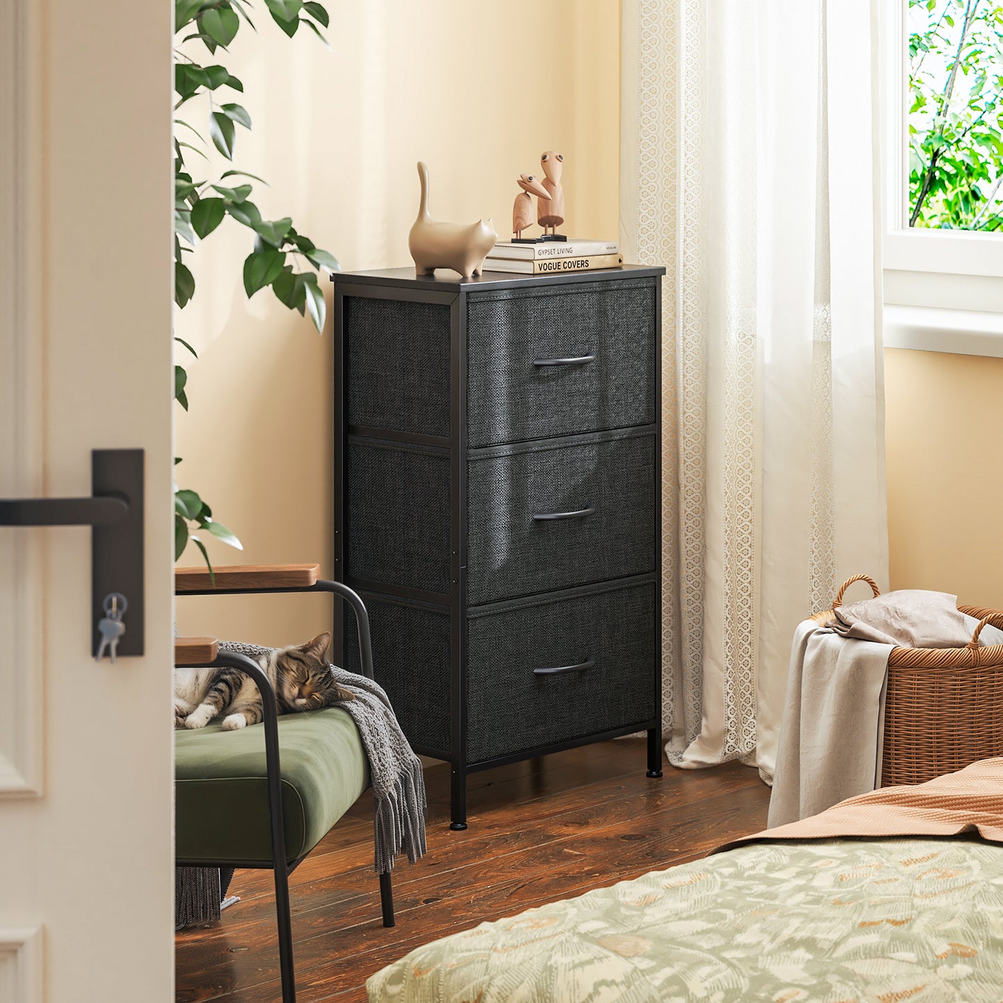 Casacomoda Dresser for Bedroom Nightstand Small Dresser Chest of Drawers End Table for Living Room, Closet Dresser with 3 Storage Drawers Organizer Clothes, Dark Grey