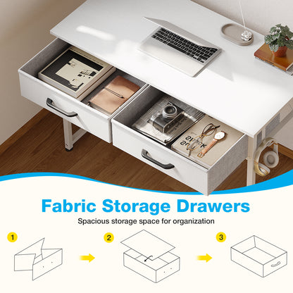Casacomoda 32 Inch Black Writing Desk with 2 Fabric Drawers, Modern Study Table with Storage for Student/Kids, Small Computer Desk for Small Space, Home Office Desk, Pure White