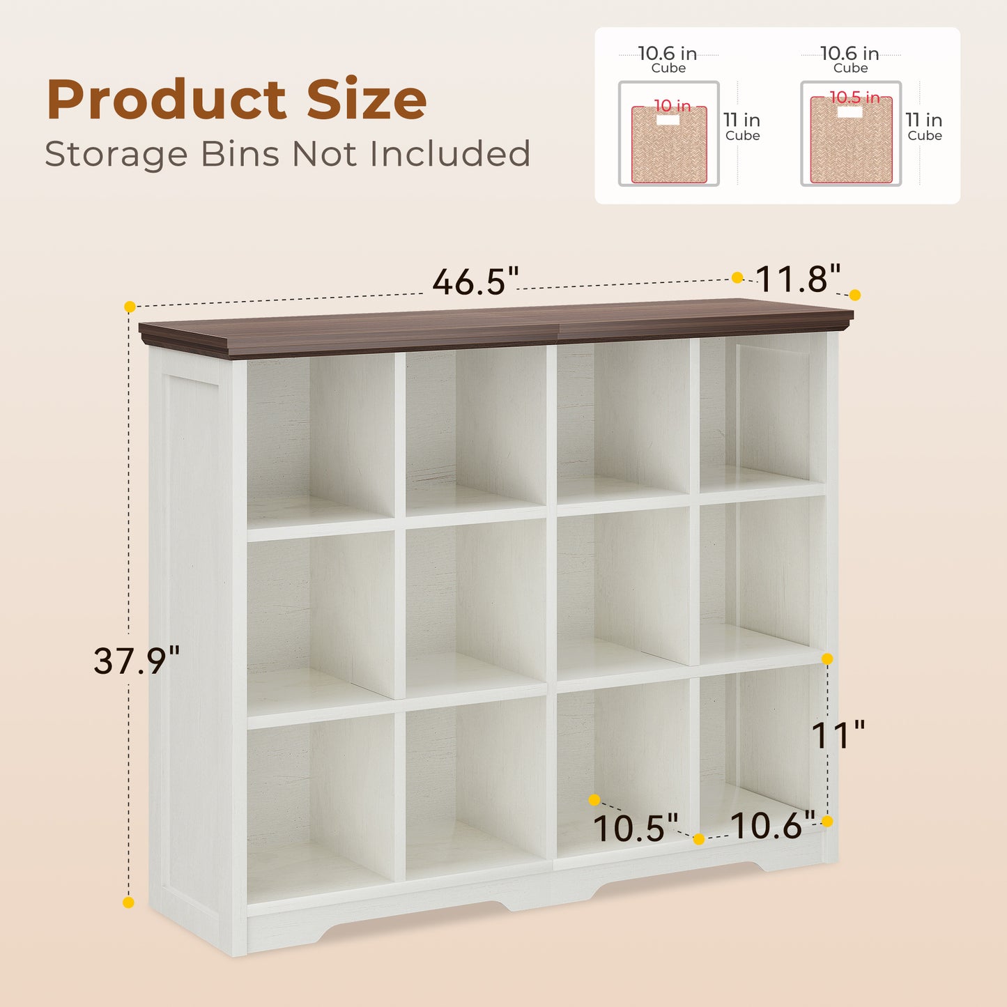 Casacomoda 12 Cube Storage Organizer, Cube Bookcase with Open Storage Shelves, Modern Farmhouse Cube Organizer, Bookshelf for Living Room, Bedroom, Walnut & White