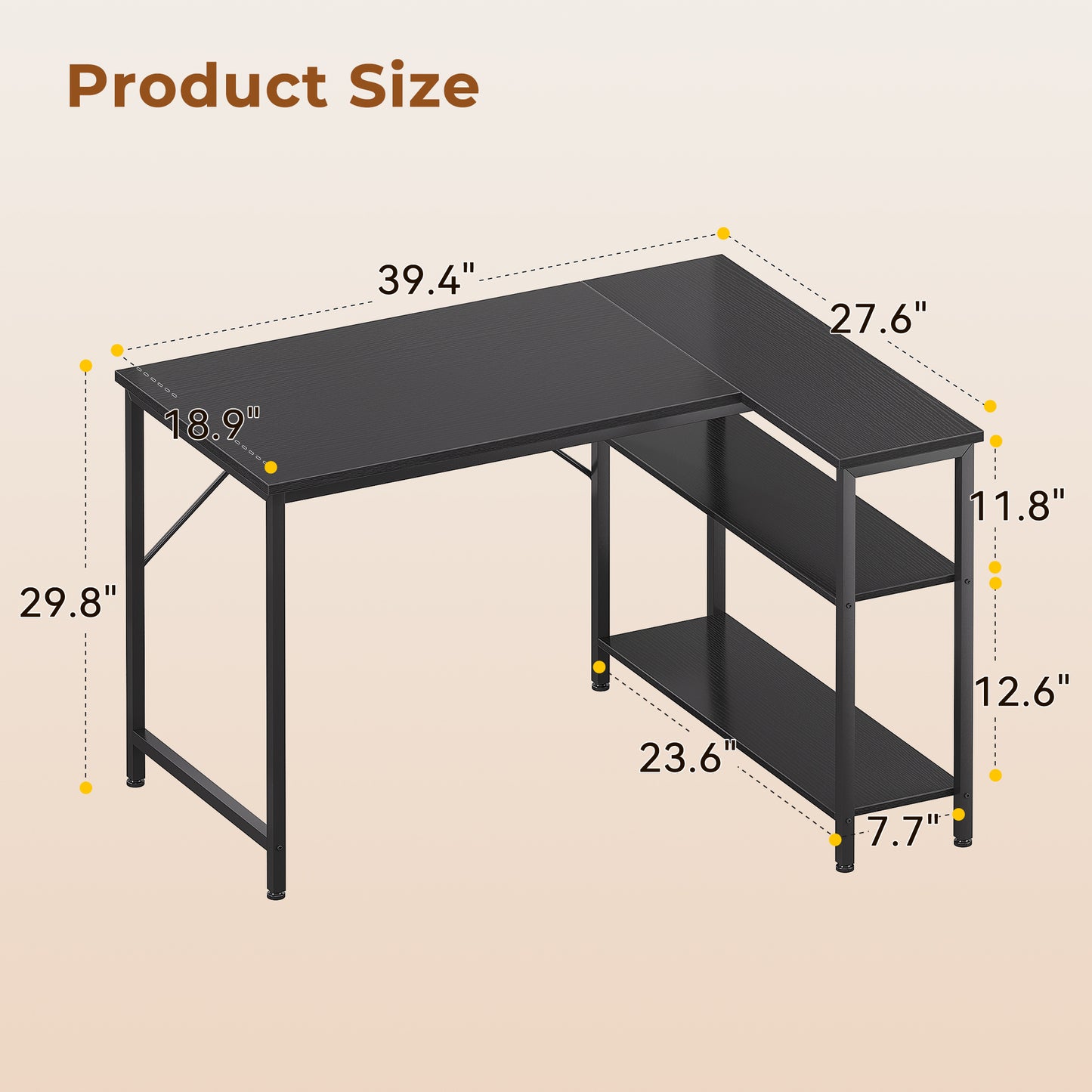 Casacomoda 40 Inch L Shaped Computer Desk with Reversible Storage Shelves, Small Corner Desk for Home Office and Study, Black
