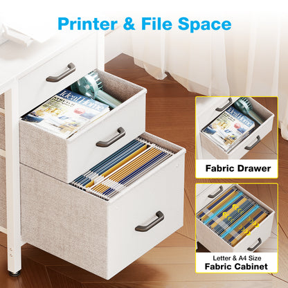 Casacomoda 40" Small Computer Desk with Fabric Drawers & File Cabinet, Home Office Desk with Cloth Storage Bag and Hook, Writing Study Work Table for Small Space, Vanity Desk for Bedroom, White