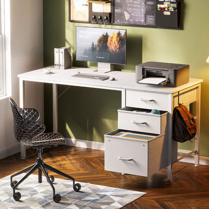 Casacomoda 48 Inch Computer Desk with Fabric Drawers & File Cabinet, Home Office Desk for small space, Vanity Desk for Bedroom, White