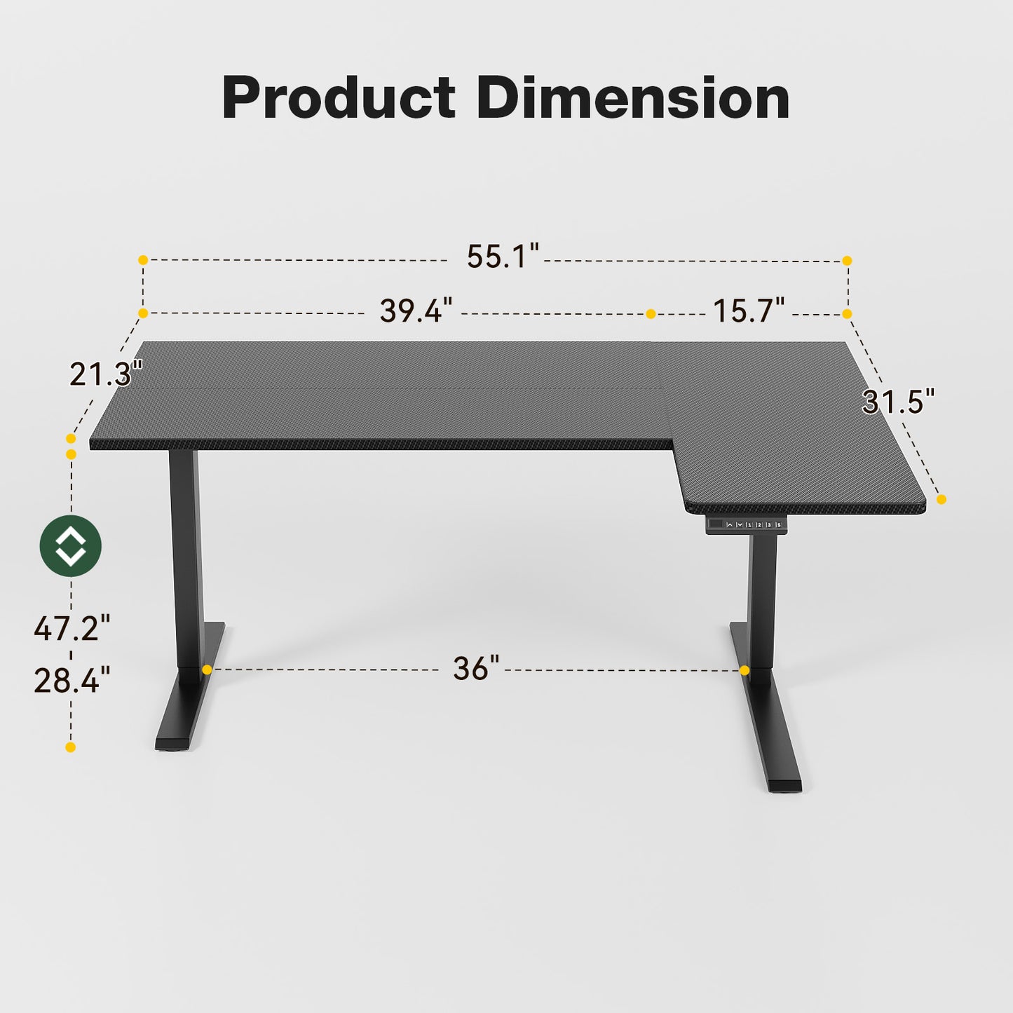 55 Inch L Shaped Standing Desk, 55 x 32 Sit Stand up Desk, Height Adjustable Computer Desk, Reversible Corner Workstation, Carbon Fiber Black