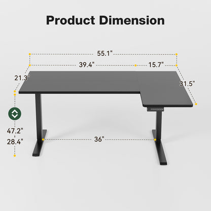 55 Inch L Shaped Standing Desk, 55 x 32 Sit Stand up Desk, Height Adjustable Computer Desk, Reversible Corner Workstation, Carbon Fiber Black