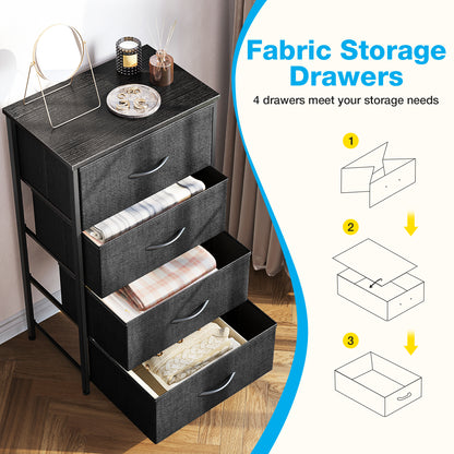 Casacomoda Dresser for Bedroom with 4 Storage Drawers, Small Dresser Chest of Drawers Fabric Dresser with Sturdy Steel Frame, Black