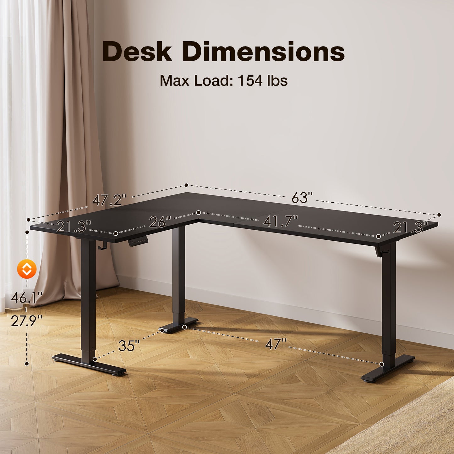 L Shaped Standing Desk 63 x 47 inch, Height Adjustable Electric Corner Standing Desk, Sit-Stand Computer Desk for Home Office, Black