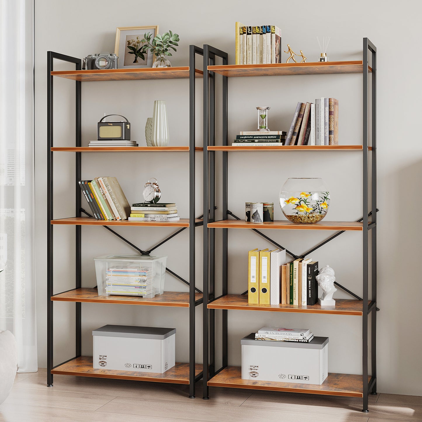 Casacomoda 5-Tier Bookshelf, Freestanding Book Shelf, Home Office Bookcase, Storage Shelving Unit for Bedroom, Living Room, Vintage