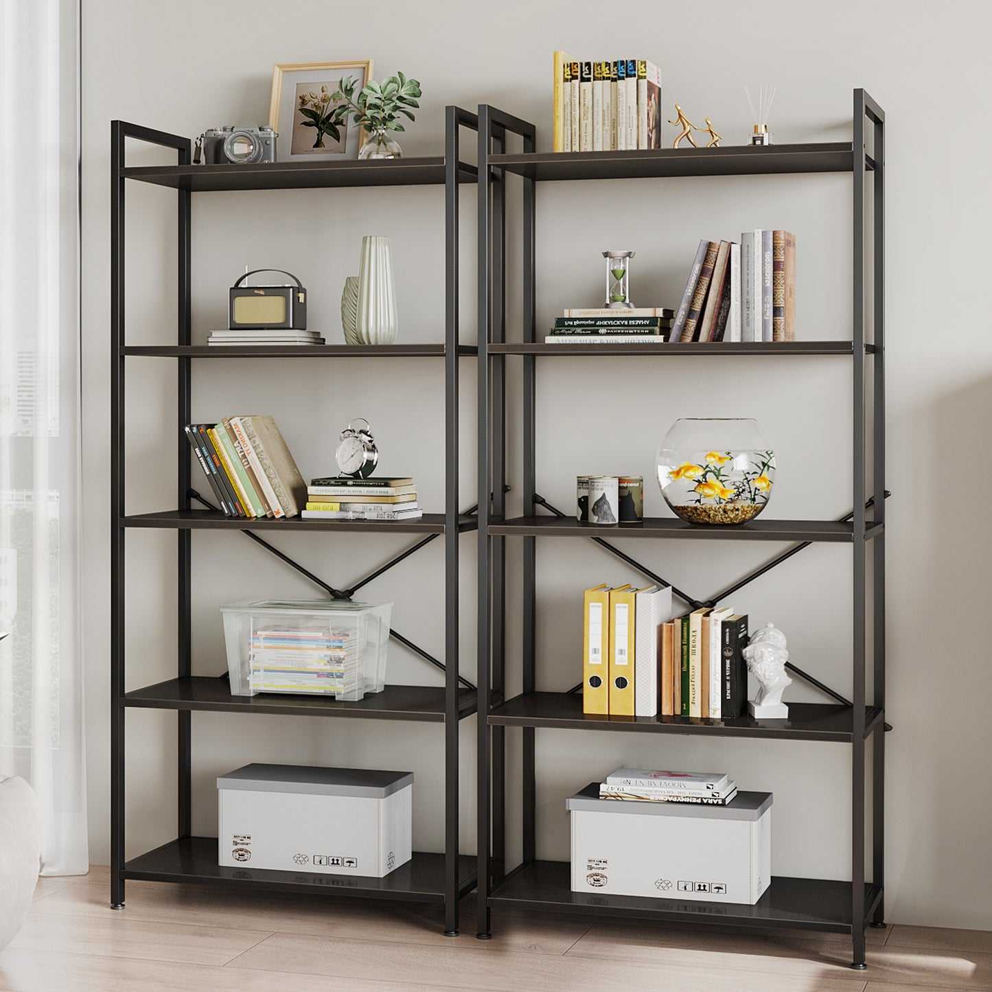 Casacomoda 5-Tier Bookshelf, Freestanding Book Shelf, Home Office Bookcase for Bedroom, Living Room, Black