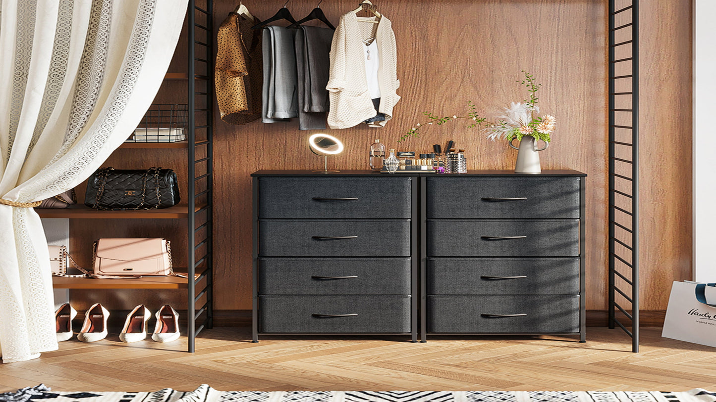 Casacomoda Dresser for Bedroom with 4 Storage Drawers, Small Dresser Chest of Drawers Fabric Dresser with Sturdy Steel Frame, Black