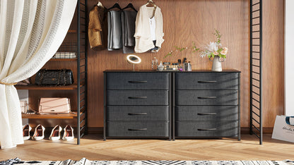 Casacomoda Dresser for Bedroom with 4 Storage Drawers, Small Dresser Chest of Drawers Fabric Dresser with Sturdy Steel Frame, Black