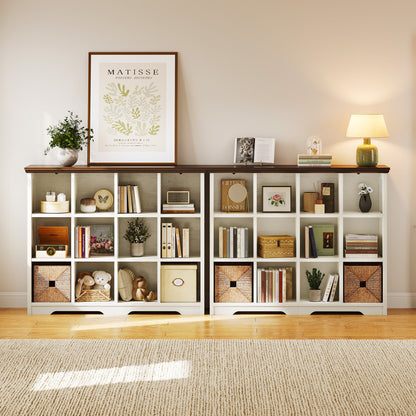 Casacomoda 12 Cube Storage Organizer, Cube Bookcase with Open Storage Shelves, Modern Farmhouse Cube Organizer, Bookshelf for Living Room, Bedroom, Walnut & White