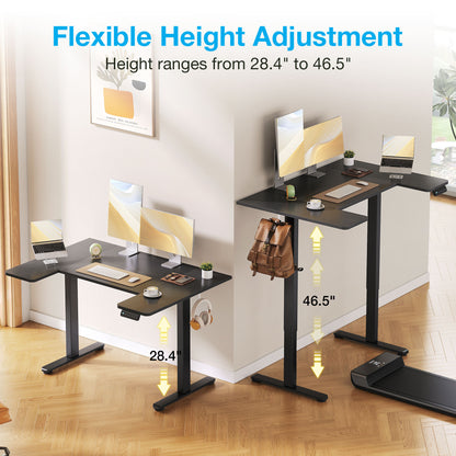 U-Shaped Electric Standing Desk, Height Adjustable Sit Stand Desk with 3 Memory Presets, Ergonomic Home Office Computer Desk with Hooks, Extra Large Workspace, Black