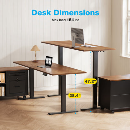 L-Shaped Standing Desk with Storage Cabinet and Drawers, Reversible Sit Stand Computer Desk for Home Office, Adjustable Height Desk, 48 Inch, Walnut & Black