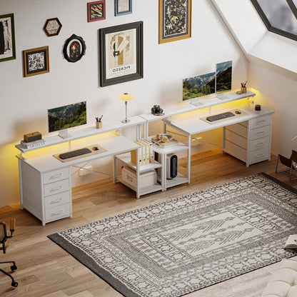 Casacomoda 55 Inch Computer Desk with LED Light, Monitor Stand, Desk with 4 Drawers, Home Office Desk with Storage Shelves, White Office Desks, White