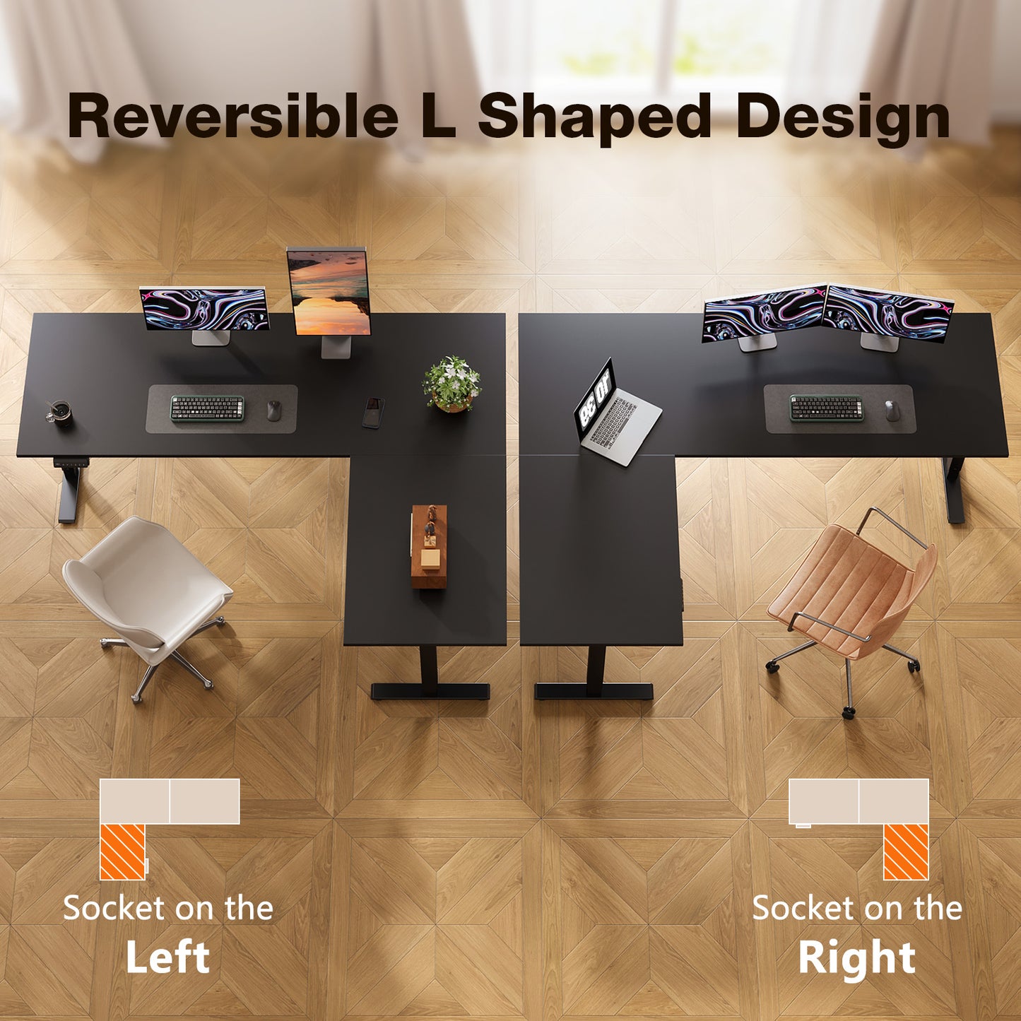 L Shaped Standing Desk 63 x 47 inch, Height Adjustable Electric Corner Standing Desk, Sit-Stand Computer Desk for Home Office, Black