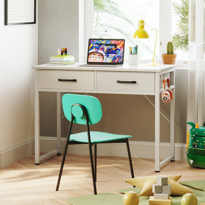 Casacomoda 32 Inch Black Writing Desk with 2 Fabric Drawers, Modern Study Table with Storage for Student/Kids, Small Computer Desk for Small Space, Home Office Desk, Pure White
