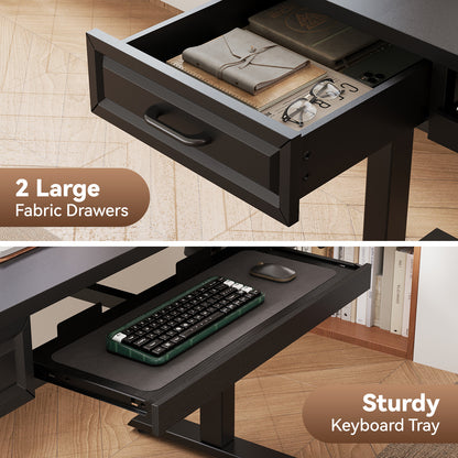 Casacomoda 47.2" Electric Standing Desk with 2 Wooden Drawers & Keyboard Tray, Height Adjustable Sit Stand Desk with Power Outlets & LED Light for Home Office, Black