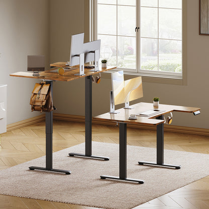U-Shaped Electric Standing Desk, Height Adjustable Sit Stand Desk with 3 Memory Presets, Ergonomic Home Office Computer Desk with Hooks, Extra Large Workspace, Vintage