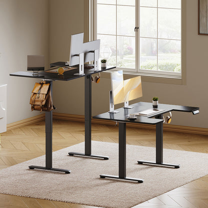 U-Shaped Electric Standing Desk, Height Adjustable Sit Stand Desk with 3 Memory Presets, Ergonomic Home Office Computer Desk with Hooks, Extra Large Workspace, Black