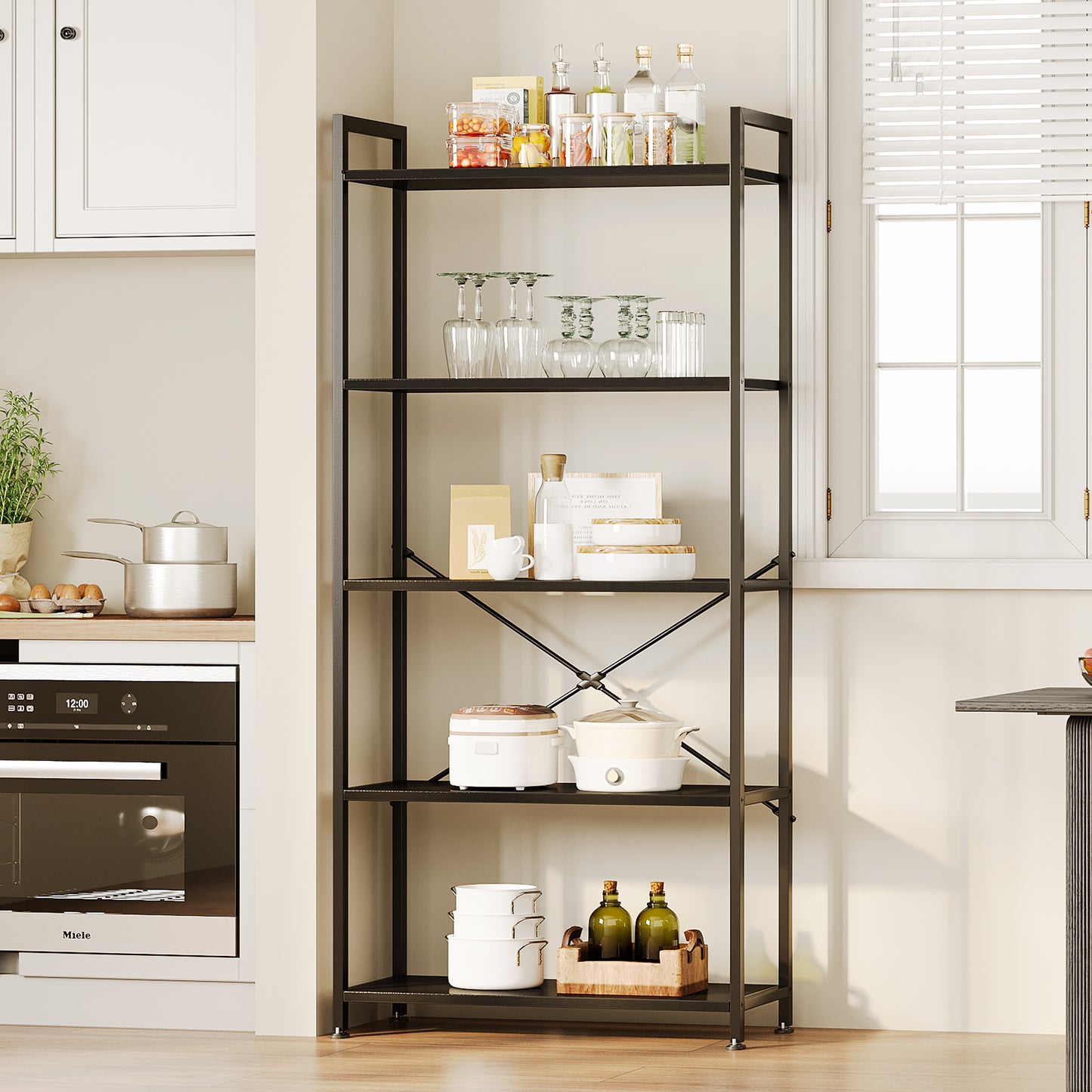 Casacomoda 5-Tier Bookshelf, Freestanding Book Shelf, Home Office Bookcase for Bedroom, Living Room, Black