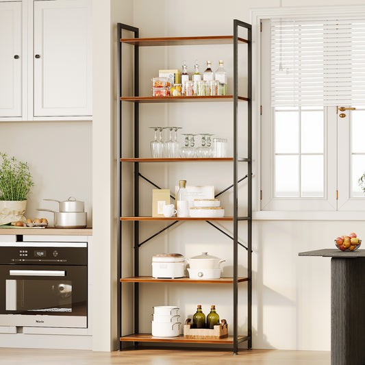 6-Tier Bookshelf, Tall Book Shelf, Home Office Bookcase for Bedroom, Living Room, Storage Shelf, Vintage