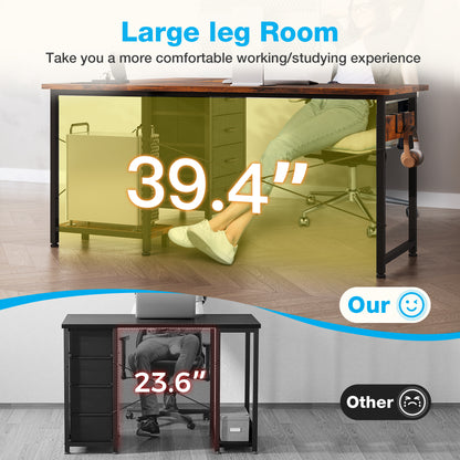 Casacomoda L Shaped Computer Desk with Charging Station , 53 inch PC Table Study Desk 4 Tier Drawers, Modern Simple Style Laptop Desk for Bedroom, Vintage