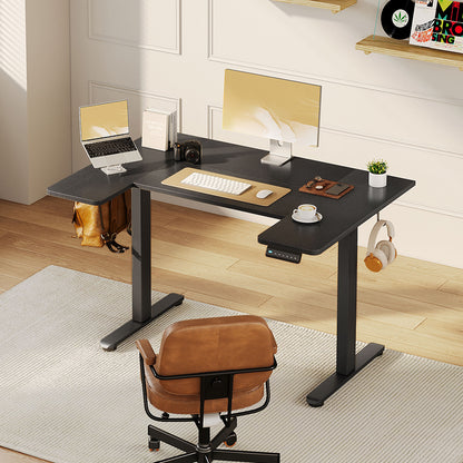 U-Shaped Electric Standing Desk, Height Adjustable Sit Stand Desk with 3 Memory Presets, Ergonomic Home Office Computer Desk with Hooks, Extra Large Workspace, Black