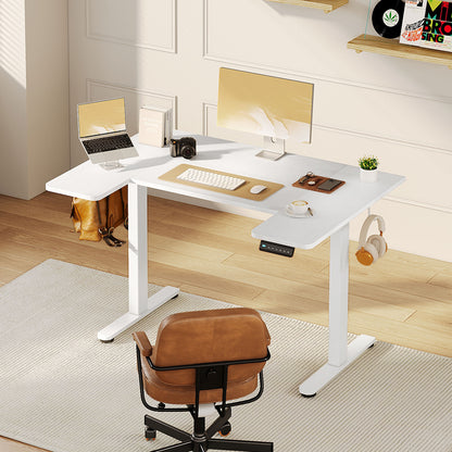U-Shaped Electric Standing Desk, Height Adjustable Sit Stand Desk with 3 Memory Presets, Ergonomic Home Office Computer Desk with Hooks, Extra Large Workspace, White