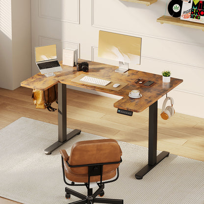 U-Shaped Electric Standing Desk, Height Adjustable Sit Stand Desk with 3 Memory Presets, Ergonomic Home Office Computer Desk with Hooks, Extra Large Workspace, Vintage