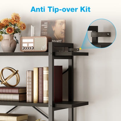 Industrial 5-Tier Bookshelf, Tall Bookcase with Reinforced Metal Frame, Open Design for Home Office, Living Room, Black