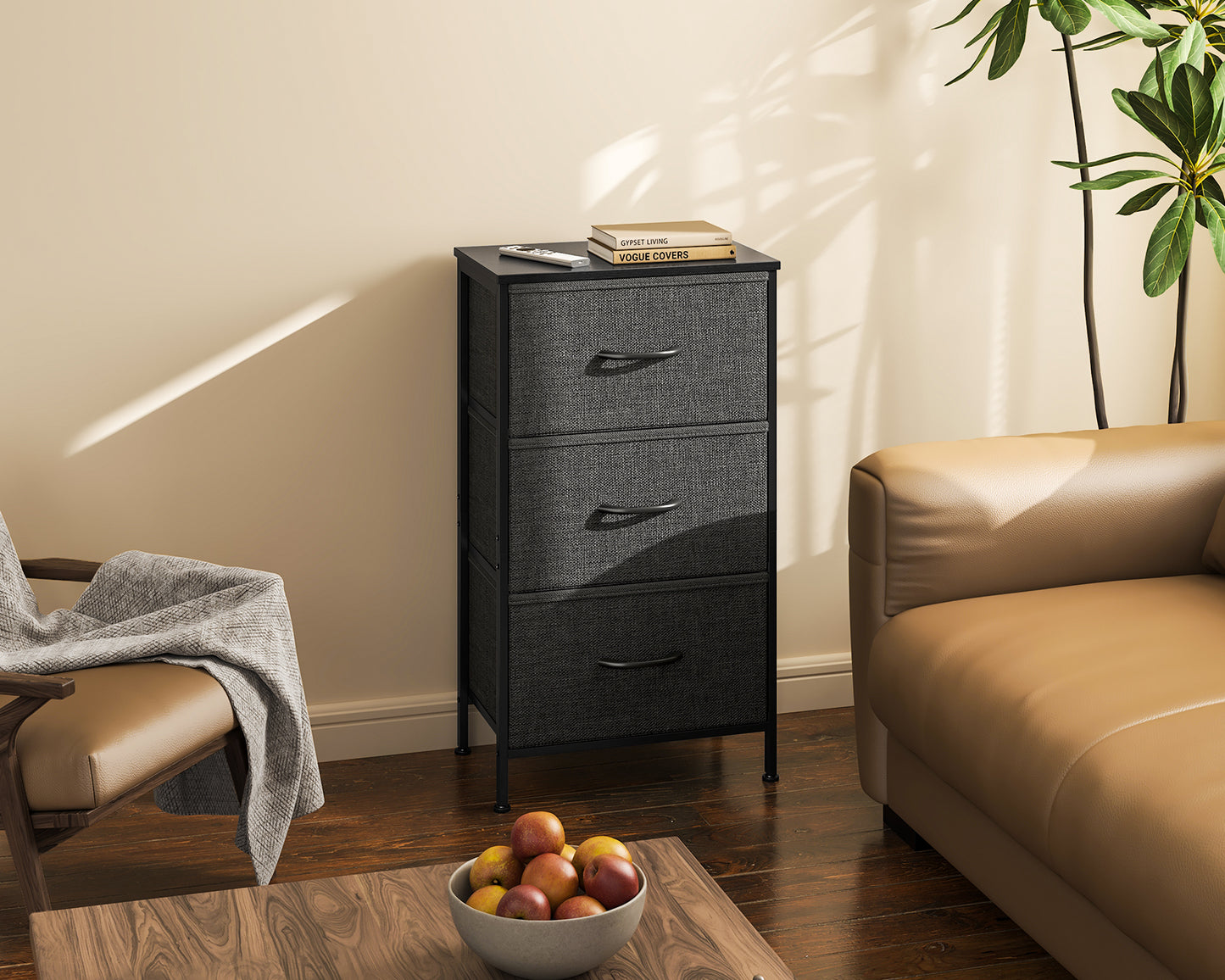 Casacomoda Dresser for Bedroom Nightstand Small Dresser Chest of Drawers End Table for Living Room, Closet Dresser with 3 Storage Drawers Organizer Clothes, Dark Grey