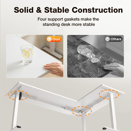 L-Shaped Standing Desk 63 x 47 inch, Height Adjustable Electric Corner Standing Desk, Sit-Stand Computer Desk for Home Office, White
