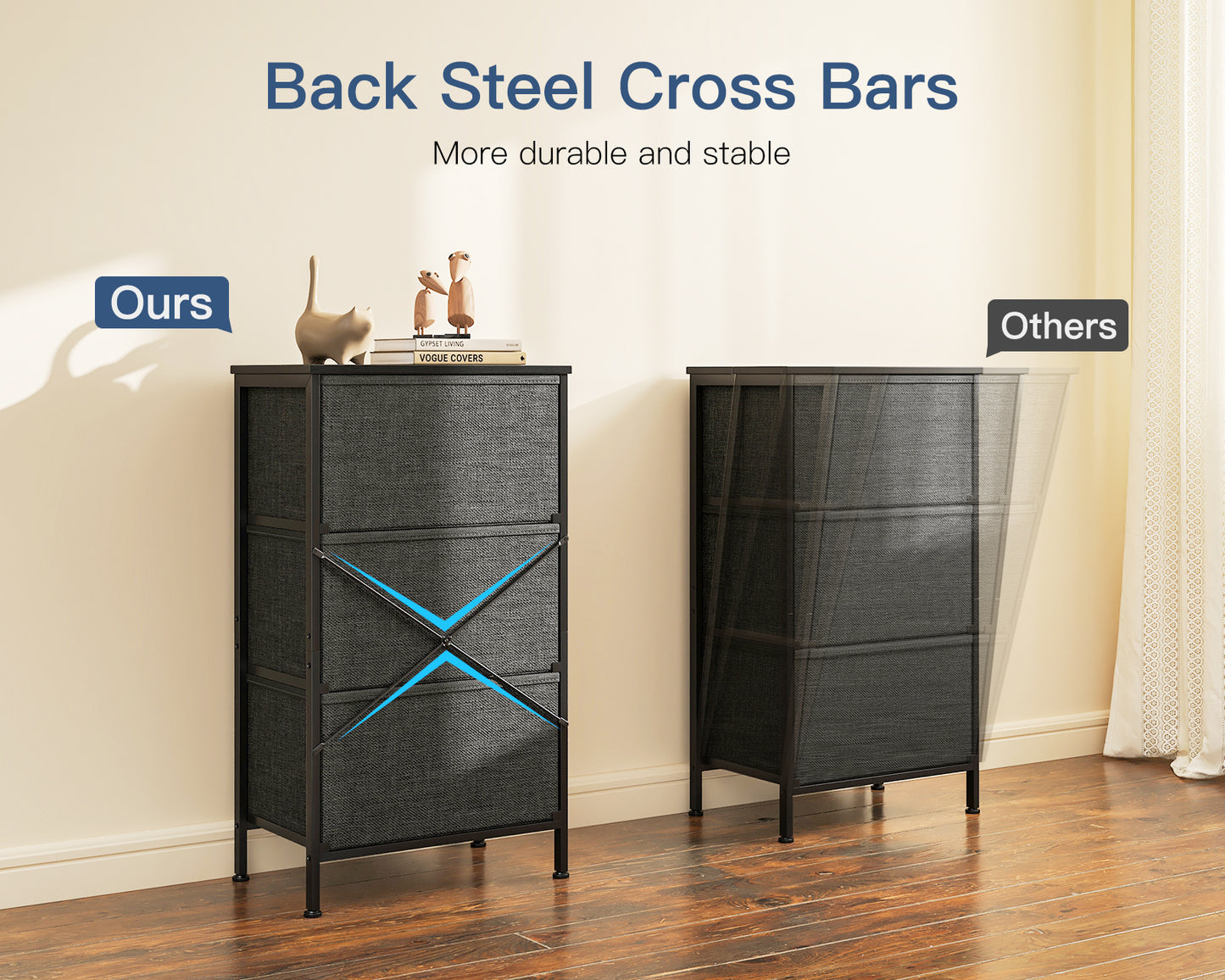 Casacomoda Dresser for Bedroom Nightstand Small Dresser Chest of Drawers End Table for Living Room, Closet Dresser with 3 Storage Drawers Organizer Clothes, Dark Grey