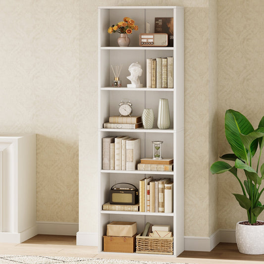 Casacomoda Tall Bookcase, Bookshelf, 5-Tier Display Storage Shelf, Space-Saving Bookshelf for Living Room, Bedroom, Home Office, White