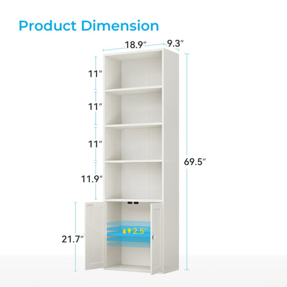 Casacomoda 6-Tier Bookcase with Cabinet, Modern Bookshelf for Home Office, Living Room or Bedroom, Easy Assembly & Stable Structure, White