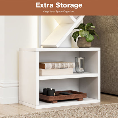Casacomoda 6 Tier Tall Tree Bookshelf with LED Lights, Bookcase with Double Storage Cabinet, Narrow Corner Display Shelf, Floor Standing Organizer for Living Room, Bedroom, Home Office, White