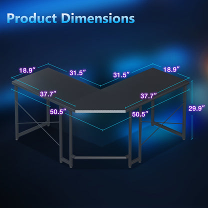 Casacomoda Computer Desk L Shaped, 51 Inch Reversible L Shaped Desk, Gaming Desk, Corner Desk, Gaming Table, Carbon Fiber Black
