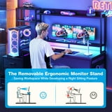 Casacomoda 55 inch Gaming Desk with LED Lights & Power Outlets, Home Office Desk with Reversible Storage Drawers & Monitor Shelves, Carbon Fiber Black