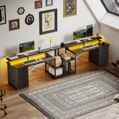 Casacomoda 55 Inch Computer Desk with LED Light, Monitor Stand, Desk with 4 Drawers, Home Office Desk with Storage Shelves, White Office Desks, Black