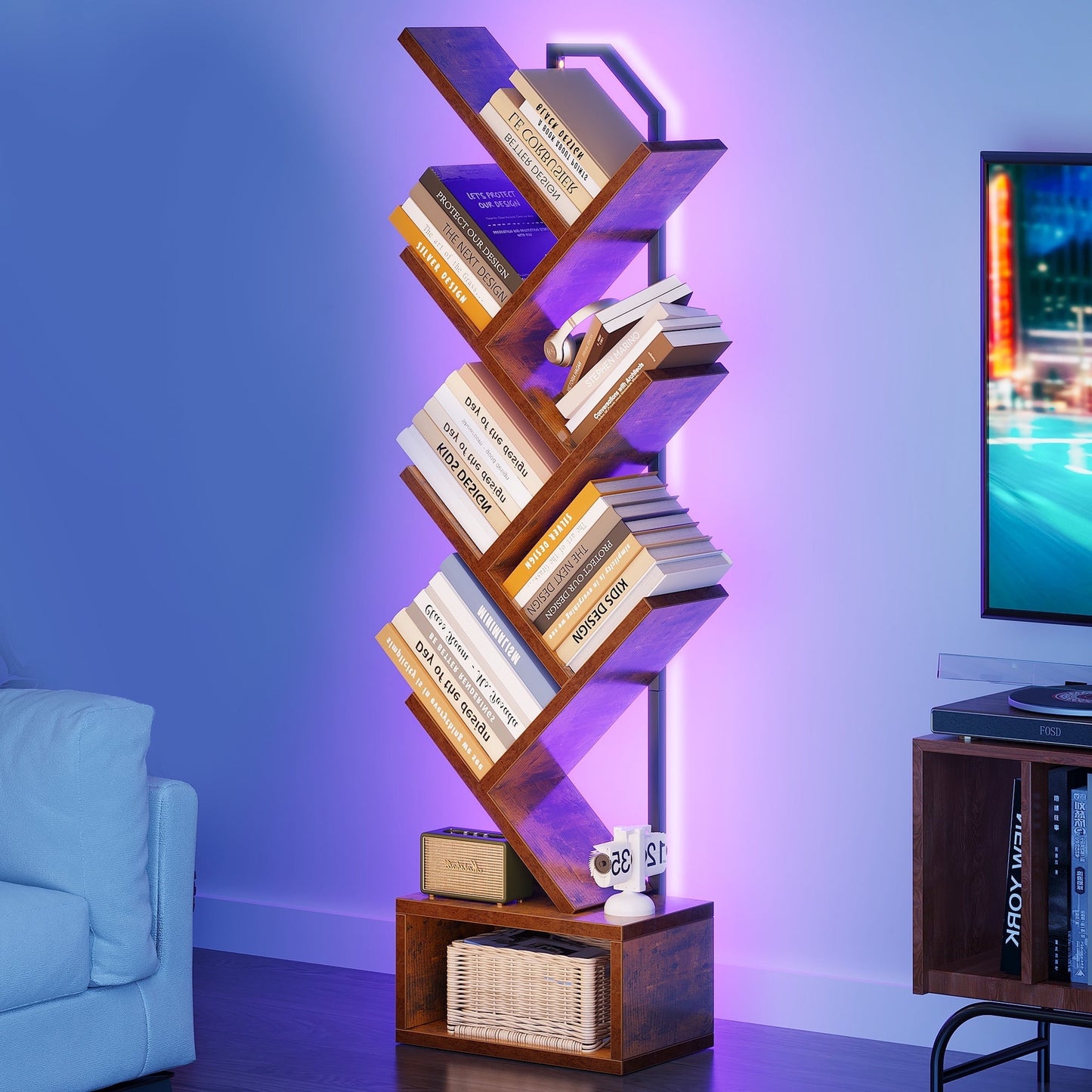 Casacomoda 6-Tier Tree Floor Lamp with Integrated LED Shelving, Modern Display Stand for Living Room & Home Office, Vintage