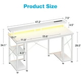 Casacomoda 48 inch Gaming Desk with LED Lights & Power Outlets, Computer Desk with Monitor Stand & Storage Sheves, CPU Stand, Home Office Desk, White