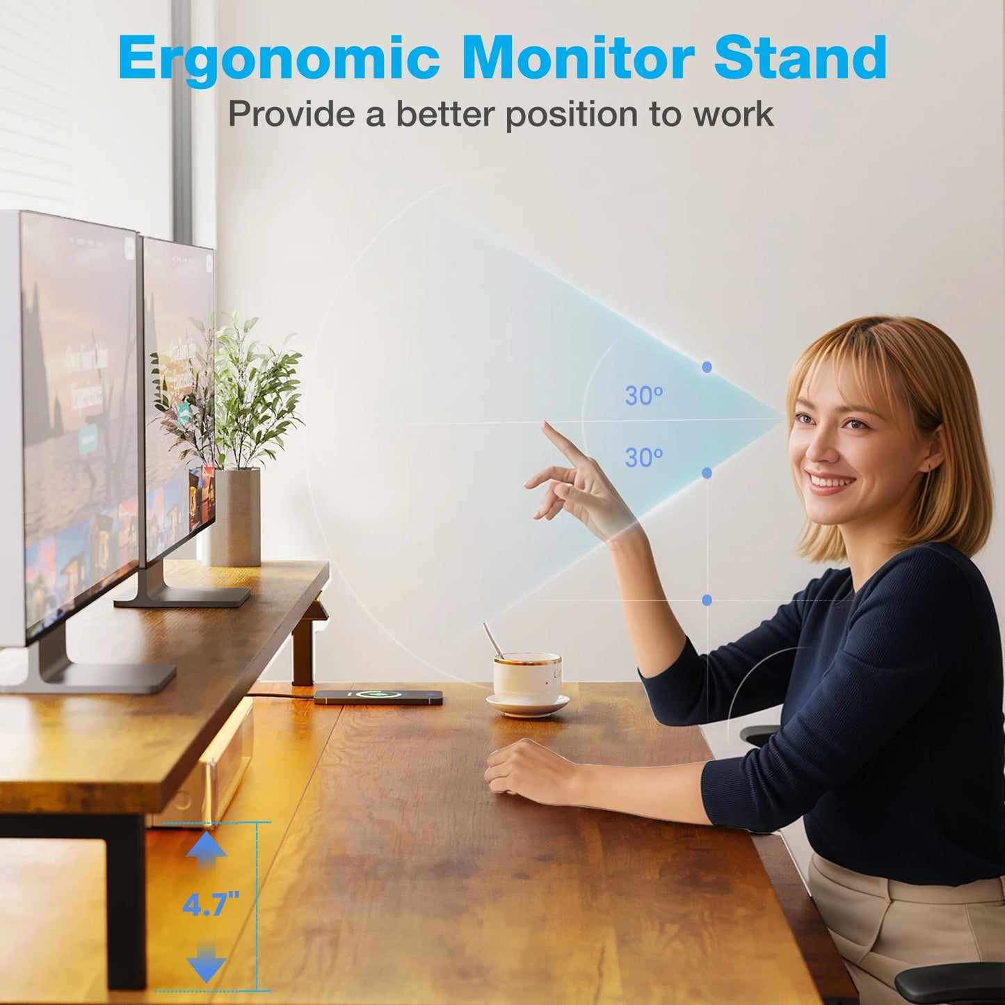 Casacomoda 47 inch Electric Standing Desk with Drawers & Keyboard Tray, Height Adjustable Gaming Desk with Power Outlets & LED Lights, Sit Stand Table with Monitor Stand for Home, Office, Vintage