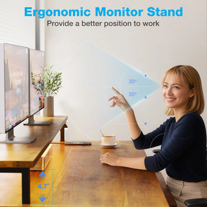 Casacomoda 47 inch Electric Standing Desk with Drawers & Keyboard Tray, Height Adjustable Gaming Desk with Power Outlets & LED Lights, Sit Stand Table with Monitor Stand for Home, Office, Vintage