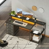 Casacomoda 55 Inch Computer Desk with USB Ports and Power Outlets, Printer Shelf & Built-in LED, 4 Drawers & Storage Shelf, Home Office Desks, Black
