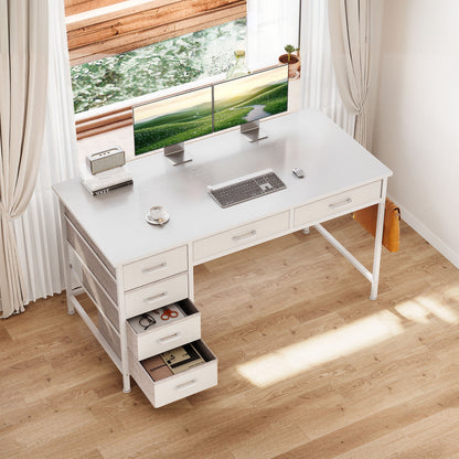 Casacomoda 48" Home Office Desk with 6 Drawers, Modern Computer Desk with Small Space, Corner Computer Desk, Pure White
