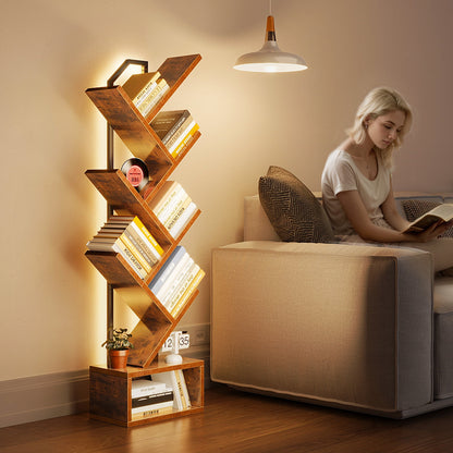 Casacomoda 6-Tier Tree Floor Lamp with Integrated LED Shelving, Modern Display Stand for Living Room & Home Office, Vintage