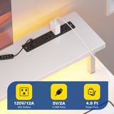Casacomoda 48 inch Gaming Desk with LED Lights & Power Outlets, Computer Desk with Monitor Stand & Storage Sheves, CPU Stand, Home Office Desk, White