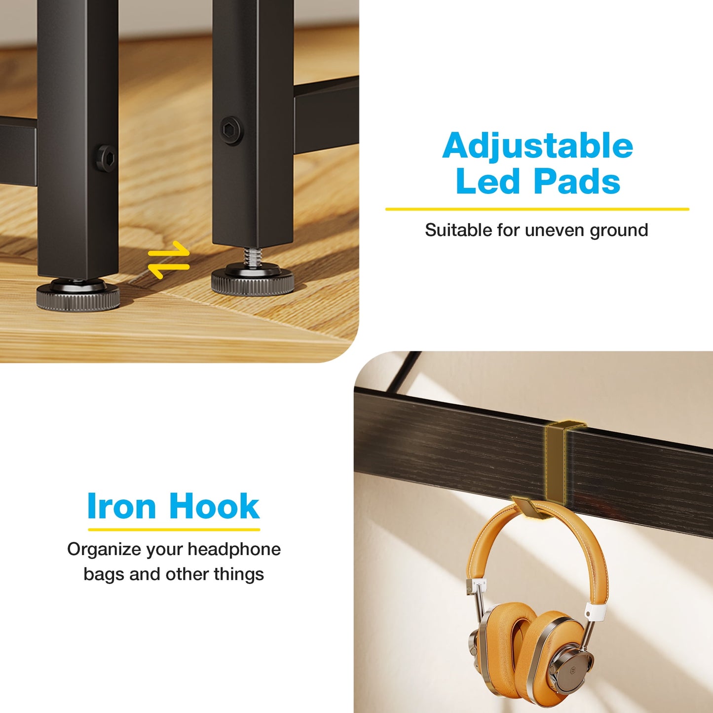 48 inch Computer Desk with 4 Fabric Drawers — Home Office Desks with Storage, Writing Desk with Side Hook, Desk Study/Work Table for Bedroom and Small Space, Black