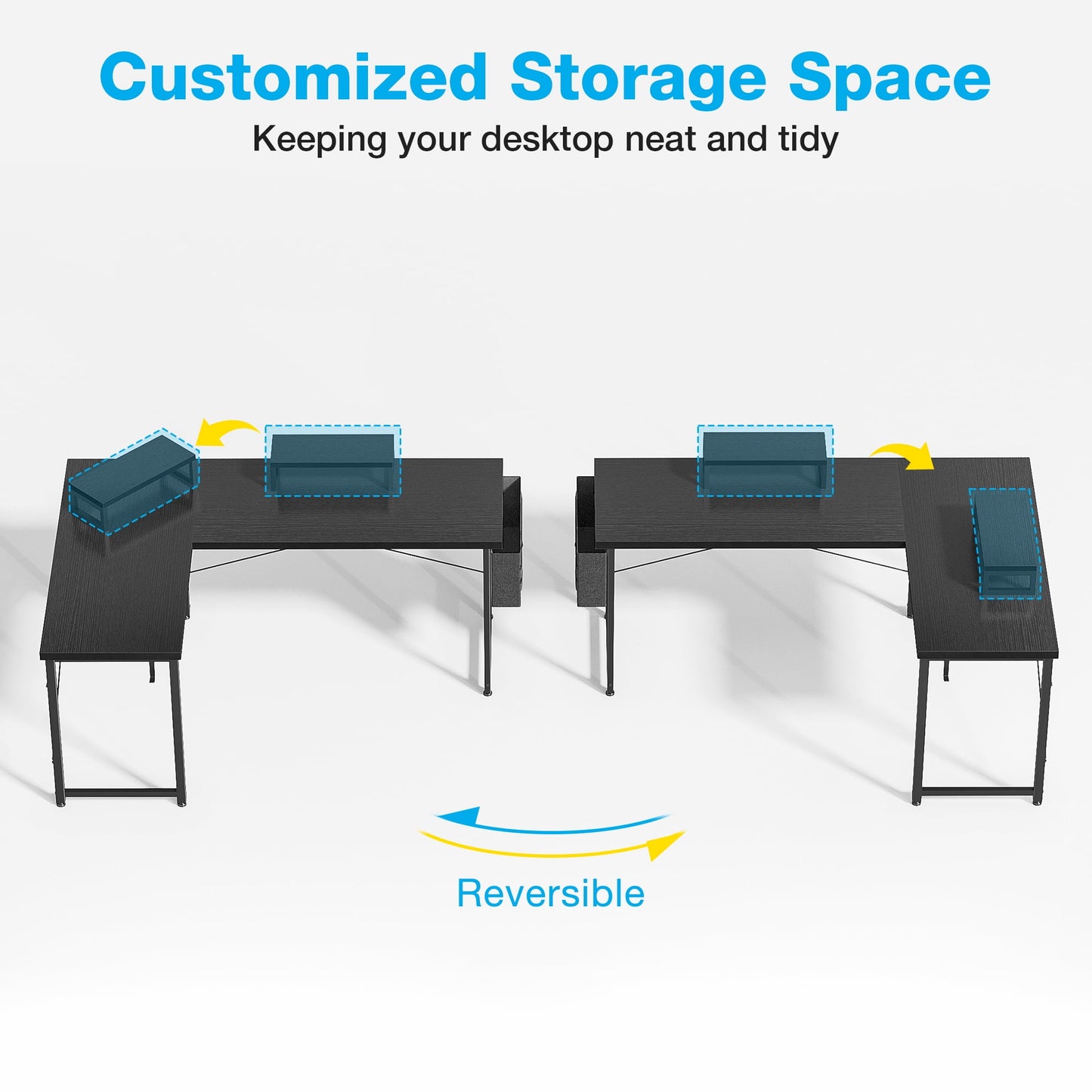 Casacomoda 57“ L Shaped Desk, Gaming Desk with Headphone Hook, Computer Desk for Bedroom, Black