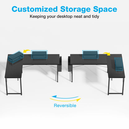 Casacomoda 57“ L Shaped Desk, Gaming Desk with Headphone Hook, Computer Desk for Bedroom, Black